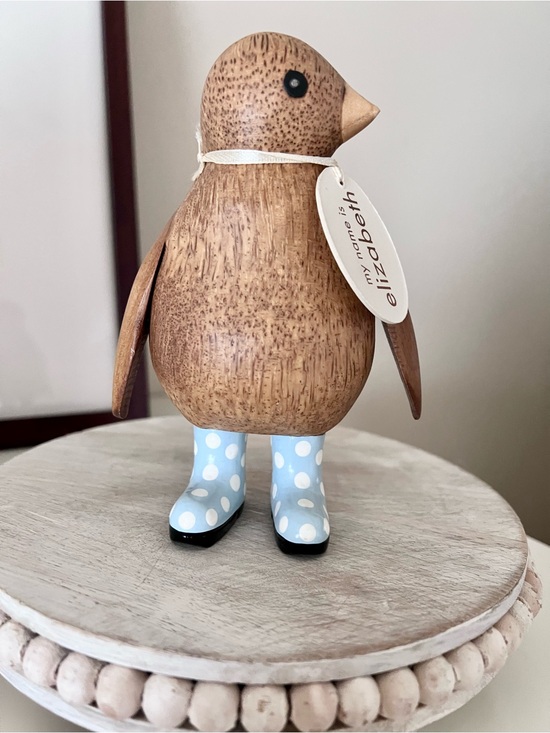 DCUK Other - DCUK Brand Wooden Penguin Blue White Polka Dot Boots “Wellie Garden” Decor